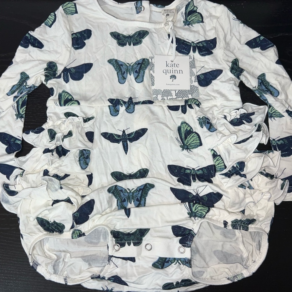 Kate Quinn Long Sleeve Bubble with Navy and Teal Butterflies